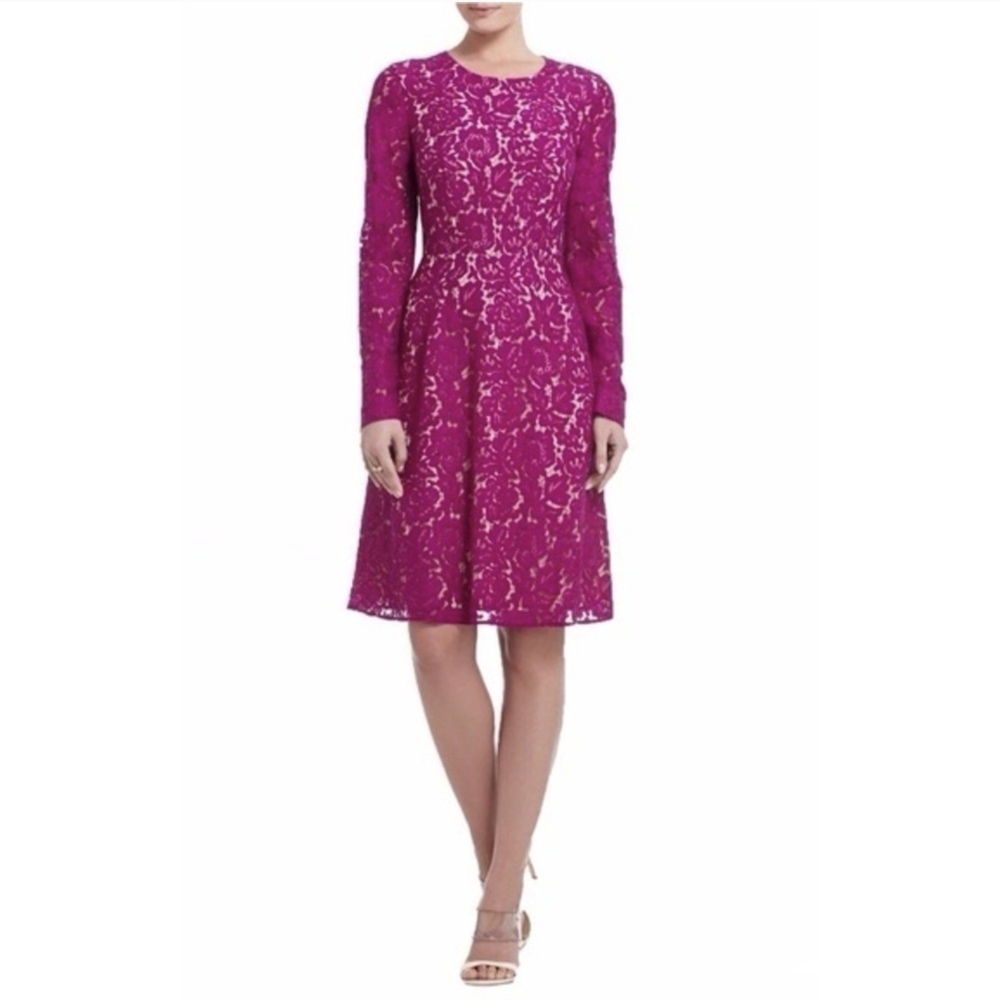 BCBGMaxAzria Fuchsia Lace Long Sleeve Dress